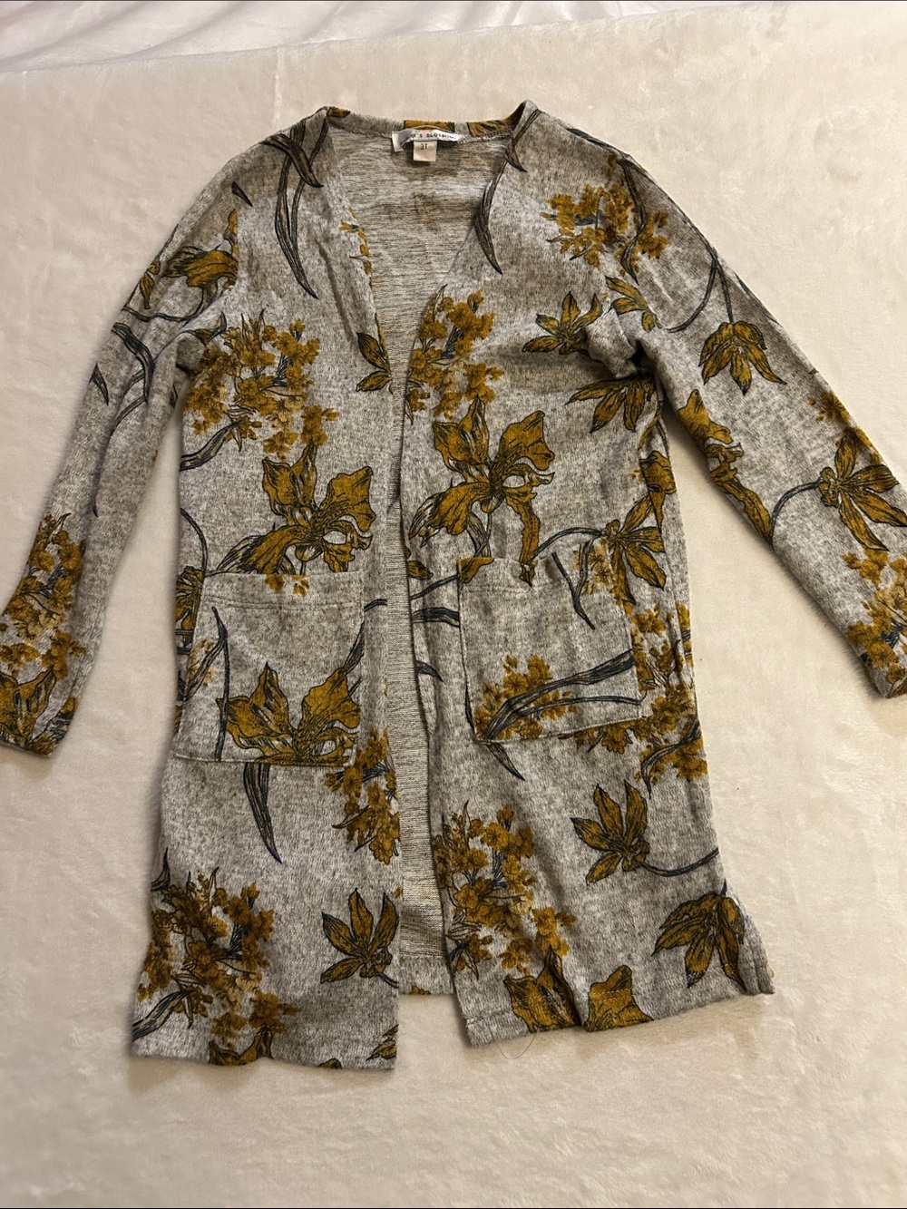 Bailey's Blossoms Gray Floral Open Front Cardigan Sweater w/ Pockets 3T girl